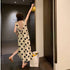 Polka Dot Sleeveless Long Side Slit Casual Dress
